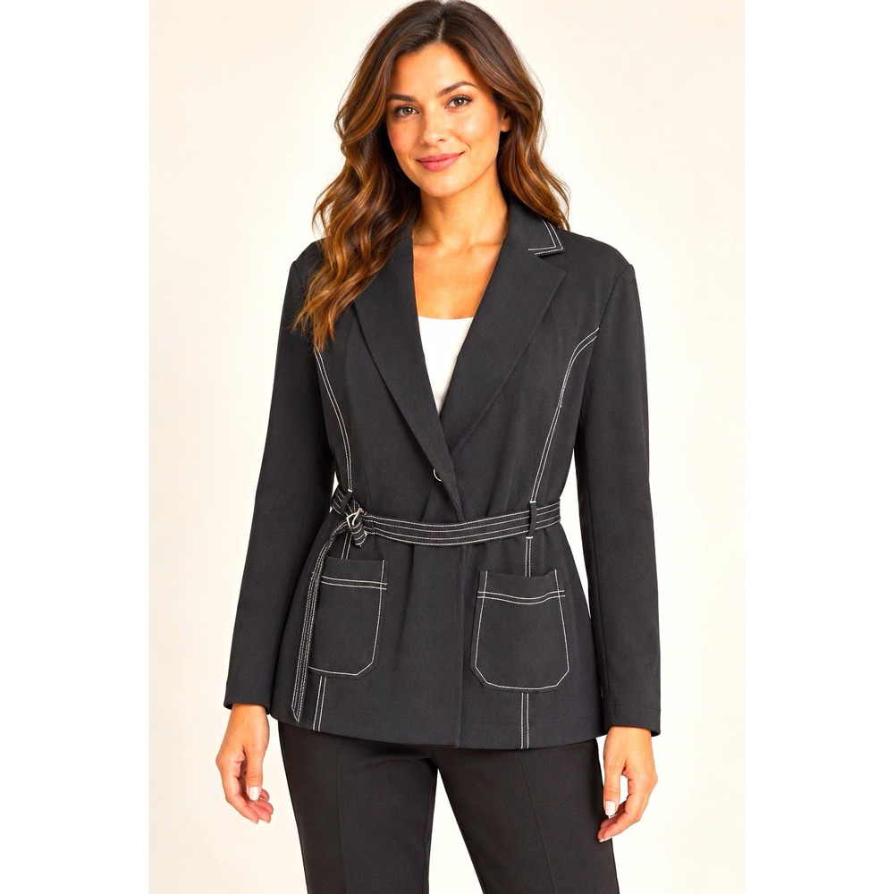 EST. 1946 Women's Black Belted Show Coat w/ Contrast Stitching Size L Fall
